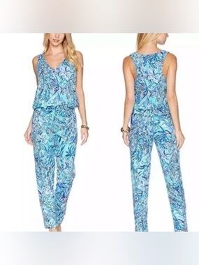 Lilly‎ Pulitzer Paulina Jumpsuit XS  Bennet Blue Sneak A Beak sleeveless pants